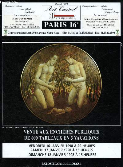 Catalogue de ventes aux enchres -16,17,18 janvier 1998  - Centre Europen d'art - Paris : 600 tableaux en 3 vacations (de Grard Gouvrant, uyla Boros, Dromik, Robert Nyel ...)