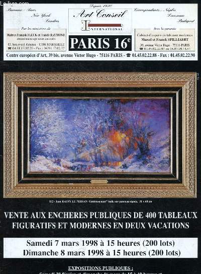 Catalogue de ventes aux enchres - 7 et 8 mars 1998 - Centre Europen d'art - Paris : 400 tableaux figuratifs et modernes en deux vacations