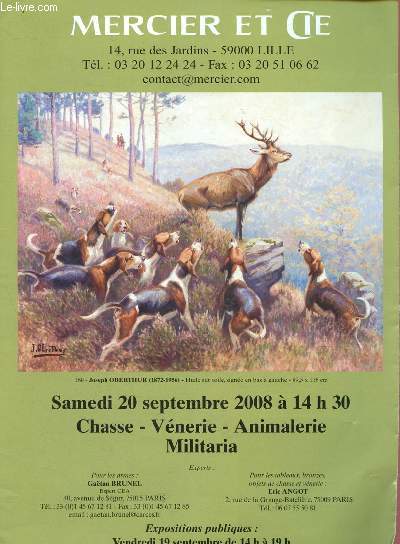 Catalogue de ventes aux enchres - 20 septembre 2008 - Lille : chasse, vnerie, animalerie, militaria