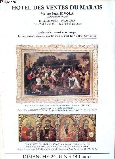Catalogue de ventes aux enchres - 24 juin - Htel des ventes du marais : bel ensemble de tableaux, meubles et objets d'art des XVIIIe et XIXe