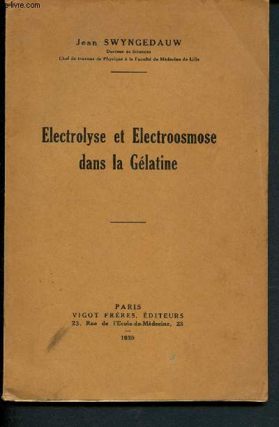 Electrolyse et Electroosmose dans la Glatine
