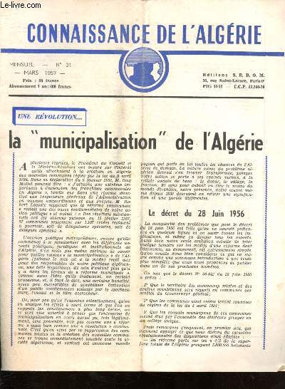 Connaissance de l'Algrie - N31 -Mars 1957