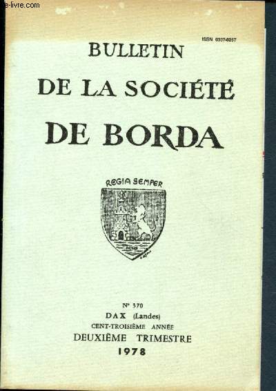 Bulletin de la socit de Borda - n370 - Deuxime trimestre 1978