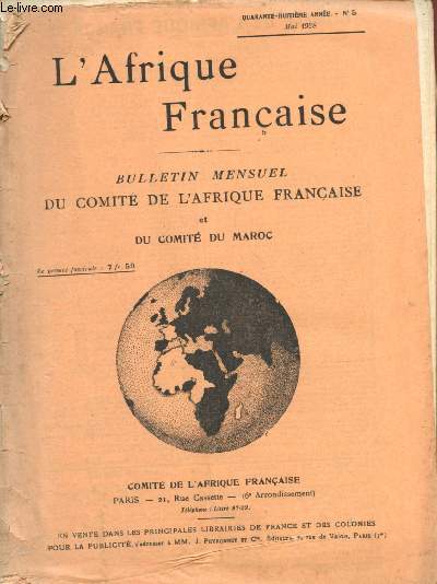 L'Afrique franaise - n5 - 48e anne - Mai 1938 + supplment