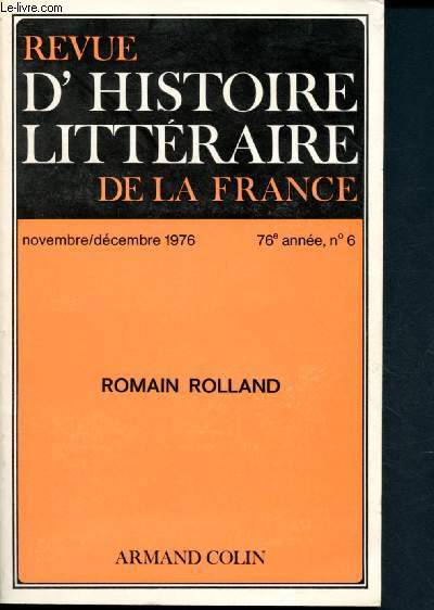 Revue d'histoire littraire de la France n6 - Novembre-Dcembre 1976