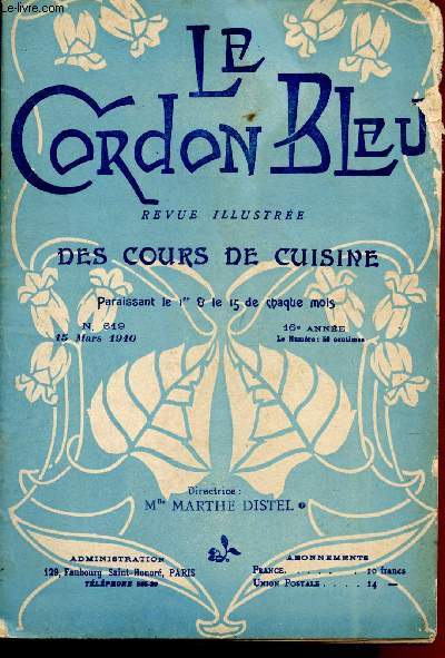 Le cordon-bleu n619 - 15 Mars 1910