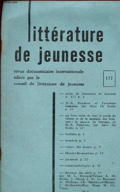 Littrature de jeunesse - n177 - 18e annne - 1966