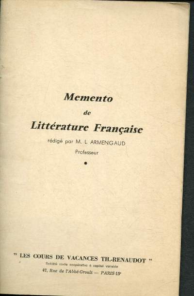 Memento de littérature française