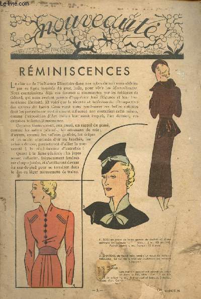 Nouveaut n24 : Rminiscence - Chez les grands couturiers - Ecrit sur la vie ... carnet d'une femme d'aujourd'hui - Les poteaux tlgraphiques - Le jardinier sourd - tailleur tricot,etc.