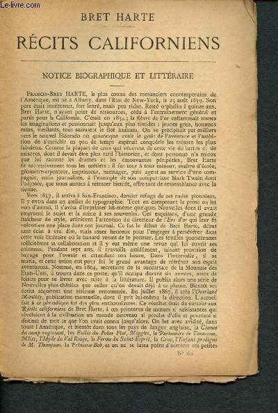 Nouvelle bibliothque populaire n60 : Rcits californiens avec Etude sur la vie et l'oeuvre de Bret-Harte