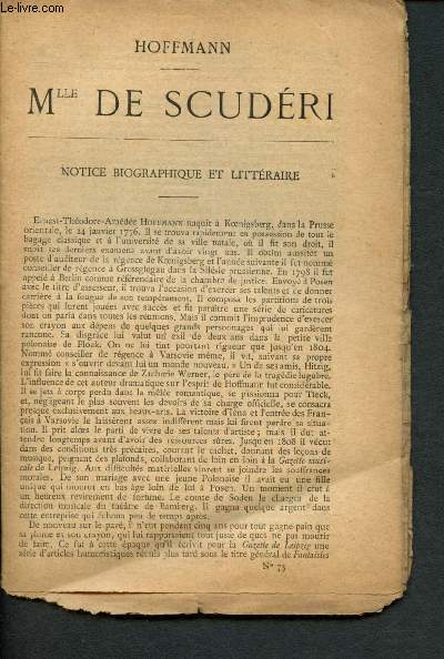 Nouvelle bibliothque populaire n75 : Mlle de Scudri avec notice biographique et littraire
