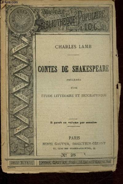Nouvelle bibliothque populaire n25 : Contes de Shakespeare prcds d'un tude littraire et biographique