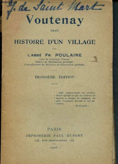 Voutenay - Histoire d'un village