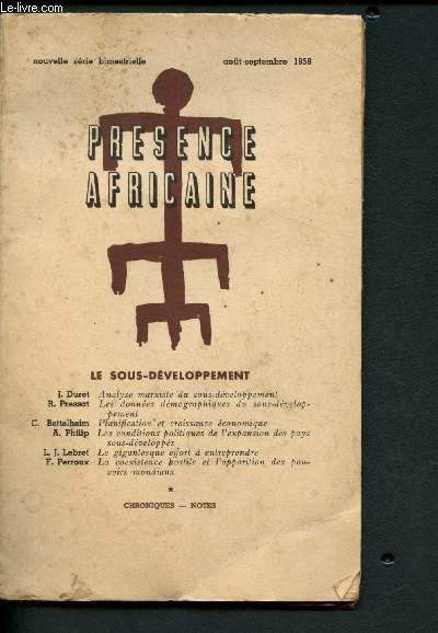 Prsence africaine n20 Juin- Juillet 1958 : Analyse marxiste du sous dveloppement, par J Duret - les conditions politiques des pays sous dvelopps par A. Philip - association des pays et territoires d'Outre-mer au march commun, par M.Toure.