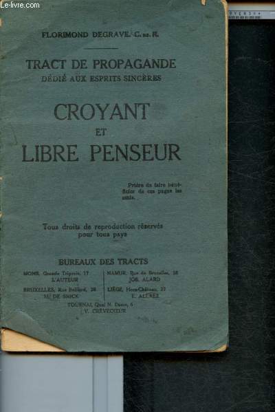 Tract de propgagande ddi aux esprits sincres : croyant et libre penseur