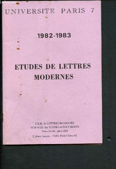 Etudes de lettres modernes - 1982-1983 - Universit-Paris 7