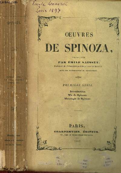 Oeuvres de Spinoza : Premire srie : Introduction, Vie de Spinoza,, Thologie de Spinoza