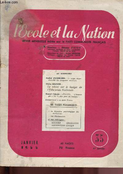 L'cole et la Nation - N35 - 4e anne - Janvier 1955 :