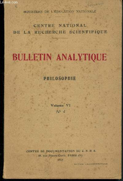 Centre National de la Recherche Scientifique - Bulletin Analytique - philosophie - Volume IV - N4