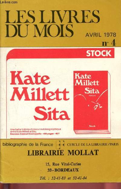 Les livres du mois - Librairie Mollat - Bordeaux : N4 - avril 1978 : table mensuelle des nouveautes parues entre le 23 mars et le 19 avril 1978