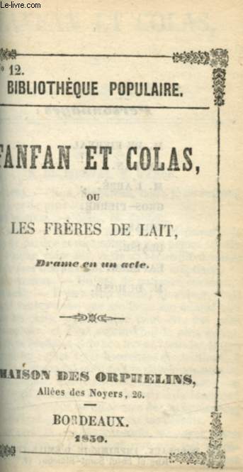 Fanfan et Colas ou les frres de lait (Bibliothque populaire n12)