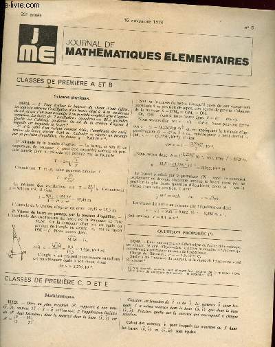 J ME - Journal de Mathmatiques Elmentaires n5 - 15 Novembre 1974 - 99e annne