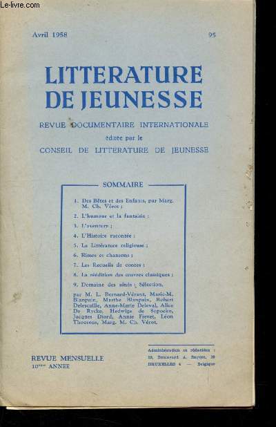 Littrature de jeunesse n958 - Avril 1958 :