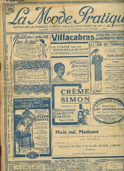 La mode Pratique - Revue de la Famille n42 - 22e anne - 18 Octobre 1913 :