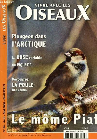 Vivre avec les Oiseaux n84 - Avril - Mai 2008 : Le peuple de l'Aurore - Le mme piaf - La buse variable - Dou-la-Fontaine et la Grue  cou blanc - Photographie les Bcassines du Marais,etc.