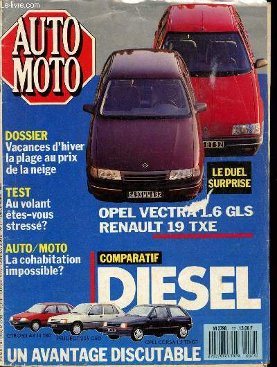 Auto-Moto n77 - Dcembre 1988 : Trois petites diesel rvolutionnaires : Citron AX 14 TRD - Peugeot 205 GRD - Opel Corsa 1.5 TD/GT / Lancia Thema 16V et Alfa 33ie. - Renault 19/Opel Vectra, le duel surprise - Ford Escort 1600 - Robert Doisneau, etc.