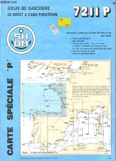 1 Carte du Golfe de Gascogne - De Brest  Cabo Finisterre - 7211 P - Carte Spciale 'P' - Echelle1 : 1000000