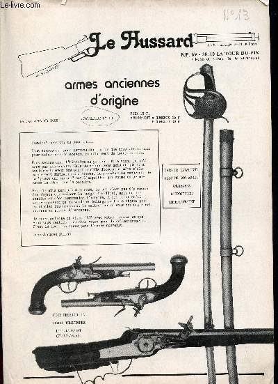 Le Hussard - 1er Janvier 1985 - Catalogue N13 - Armes anciennes d'origine