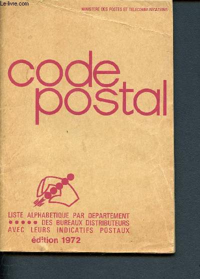 Code postal - liste alphabtique par dpartement des bureaux distributeurs avec leurs indicatifs postaux - dition 1972 - Ministre des postes et tlcommunications