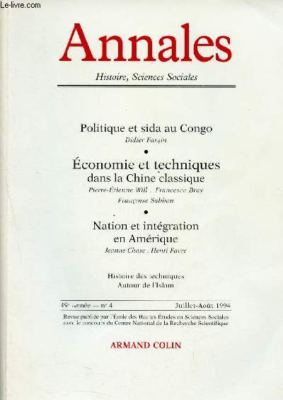 Annales N4 Juillet-Aot 1994 - Politique et sida au Congo - Ecomomie et technique en Chine - Nation et intgrisme en Amrique - Autour de l'Islam