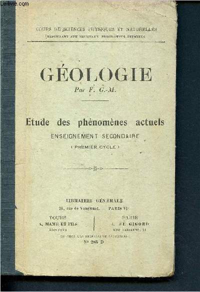 Gologie - tude des phnomnes actuels - enseignement secondaire (premier cycle)