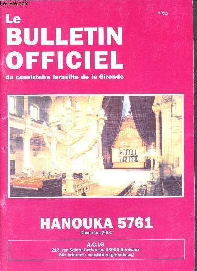 Le bulletin officiel du consistoire isralite de la Gironde Hanouka 5761 Dcembre 2000