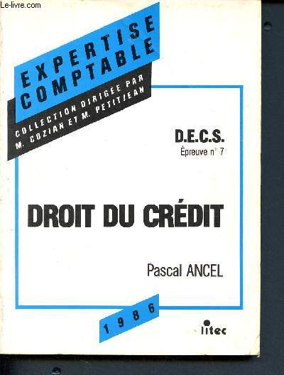 Droit du crdit - expertise comptable - D.E.C.S. preuve 7 - 1986