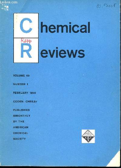 Chemical Reviews - Volume 69 -number 1- february 1969 - coden : chreay - published bimonthly