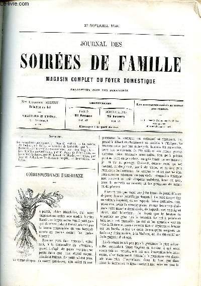 Journal des soires de famille - 27 novembre 1859 - Correspondance parisienne - la montre du docteur - histoire de gabrielle - souvenirs de la premire communion - les aiguilles merveilleuses - les scnes lyriques- leons - bouts-rims - micellanes ...