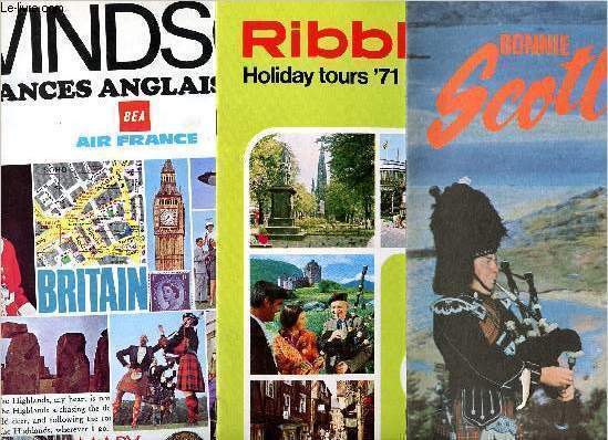 lot : Windsor vacances anglaises 1968 air france + Ribble holiday tours '71 + Bonnie scotland by scotia wonderful touring holidays in the land of scenic grandeur 1971 - mary quant, carnaby street, a nice cup of tea, britain...