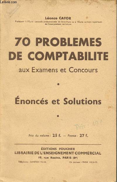 70 problemes de comptabilite aux examens et concours - enonces et solutions