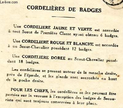 Ouvrage sur le scoutisme - epreuve des badges - insignes des badges - cordeliere de badges - classification des badges....