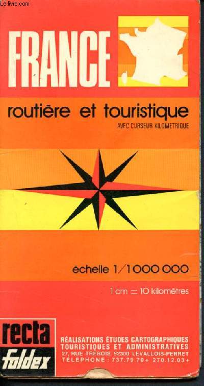 Carte de France - routiere et touristique - avec curseur kilometrique - echelle 1/1000000 - 1cm = 10 kilometres
