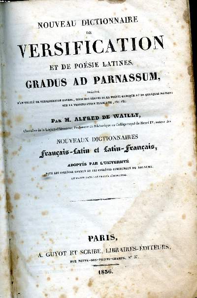 Nouveau dictionnaire de versification et de posie latines. Gradus ad parnassum