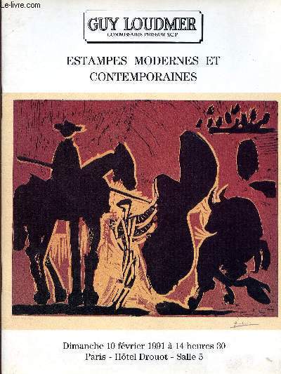 Catalogue de vente aux enchres - estampes modernes et contemporaines - Paris htel Drouot dimanche 10 fvrier 1991  14h30