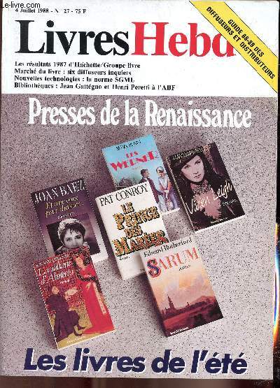 Livres Hebdo Volume X n27 - Guide du professionnel - Bilan Hachette 1987 - Milan s'implante en Grande-Bretagne - Rencontre franco-allemande au cercle de la librairie -l'Oeil dans la lettre: un catalogue des littratures de langue allemande - etc.