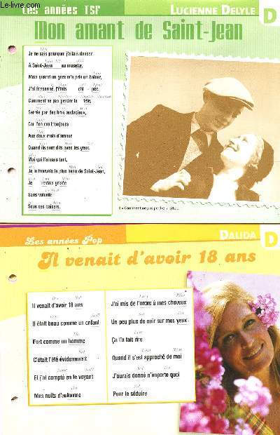 Lot de 30 fichettes de chansons - Mon amant de Saint-Jean (Delyle) - La grande Zoa (Rgine) - La bohme (Charles Aznavour) - Flicie aussi (Fernandel) - Le pnitencier (Johnny Hallyday) - Pas de boogie-woogie (Eddy Mitchell) - etc.