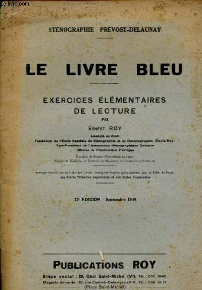 Stnographie Prvost-Delaunay - Le livre bleu - exercices lmentaires de lecture.