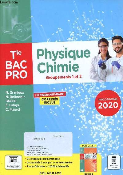 Physique-Chimie Groupements 1 et 2 - Terminale BAC PRO - Spcimen enseignant corrigs inclus.