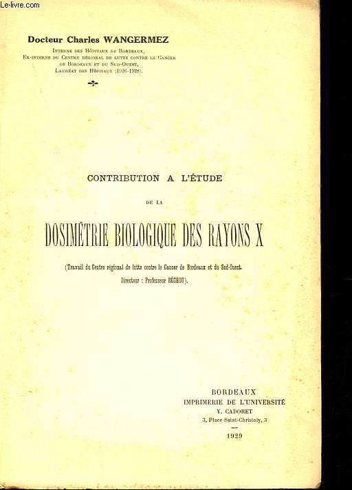 Contribution  l'tude de la dosimtrie biologique des rayons X.